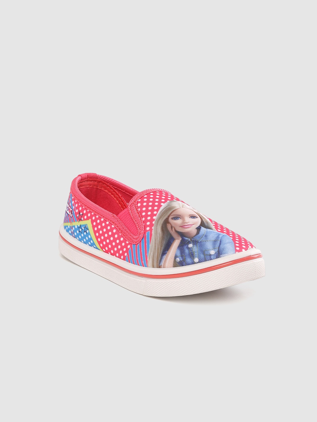 

toothless Girls Pink & White Printed Barbie Slip-On Sneakers