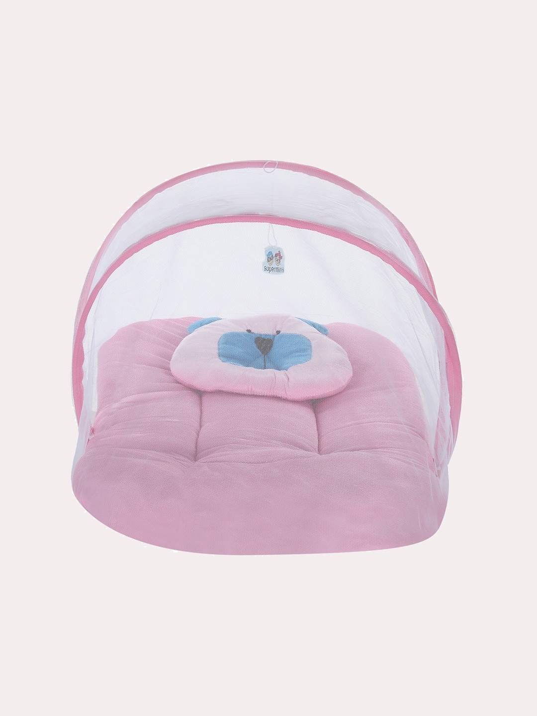

Superminis Kids Pink & White Solid Velvet Bedding Set with Mosquito Net