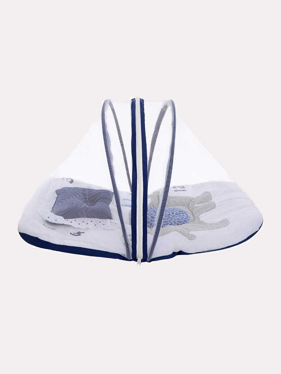 

Superminis Kids Blue & White Printed Cotton Bedding Set with Mosquito Net