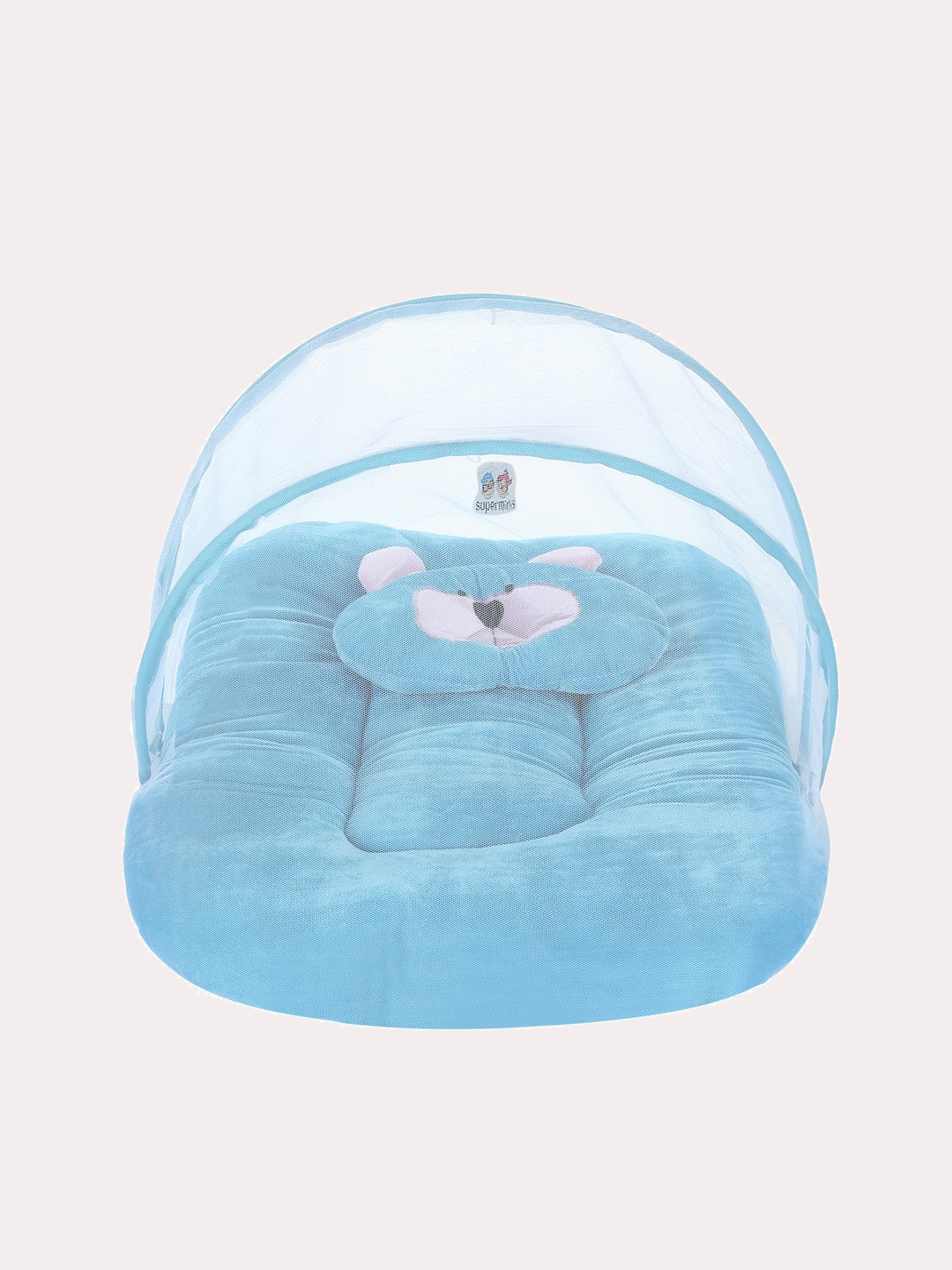 

Superminis Kids Turquoise Blue & White Solid Velvet Bedding Set with Mosquito Net