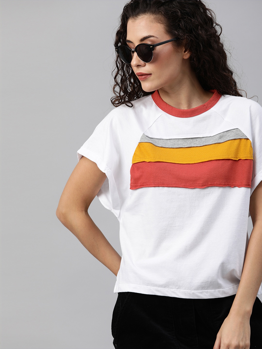 

The Roadster Lifestyle Co Women White Striped Round Neck T-shirt