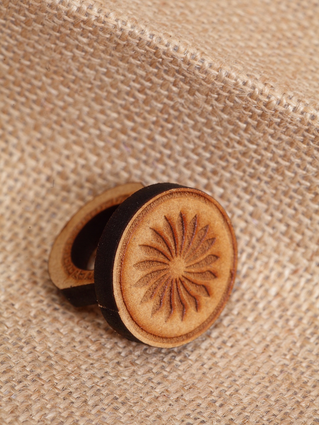 

PANASH Brown Floral Engraved Handcrafted Circular Wooden Ring