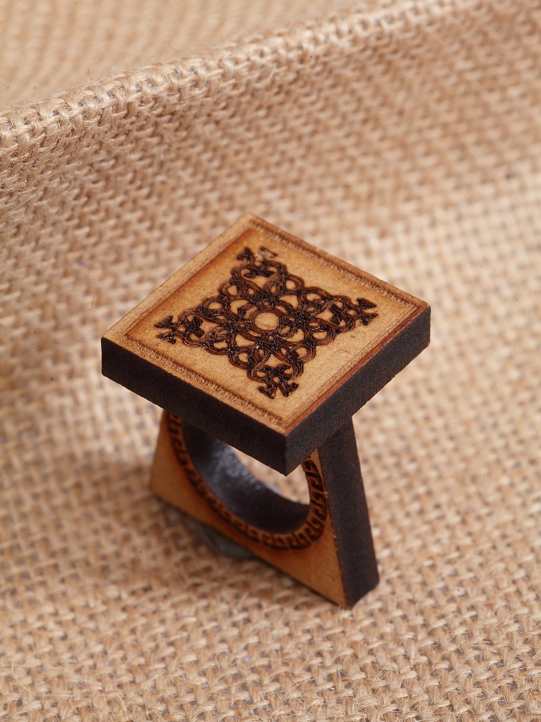 

PANASH Brown Engraved Handcrafted Wooden Finger Ring