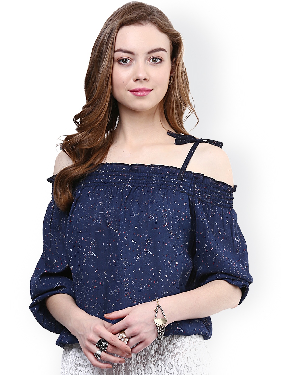 

RARE Blue Printed Off-Shoulder Blouson Top