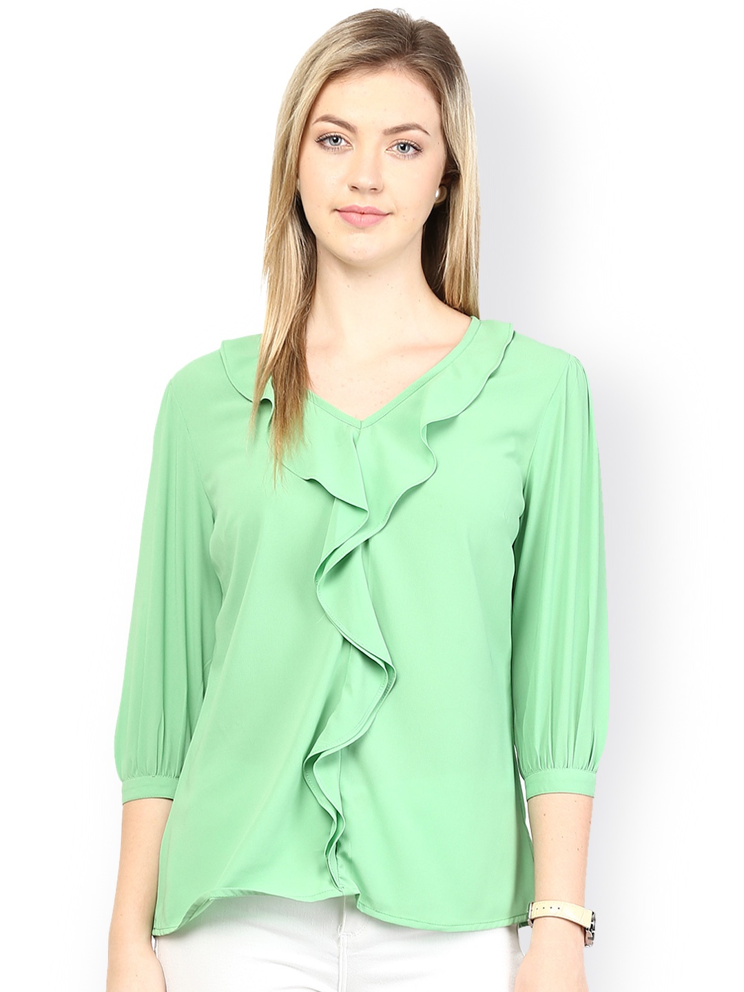 

RARE Mint Green Top with Ruffled Detail