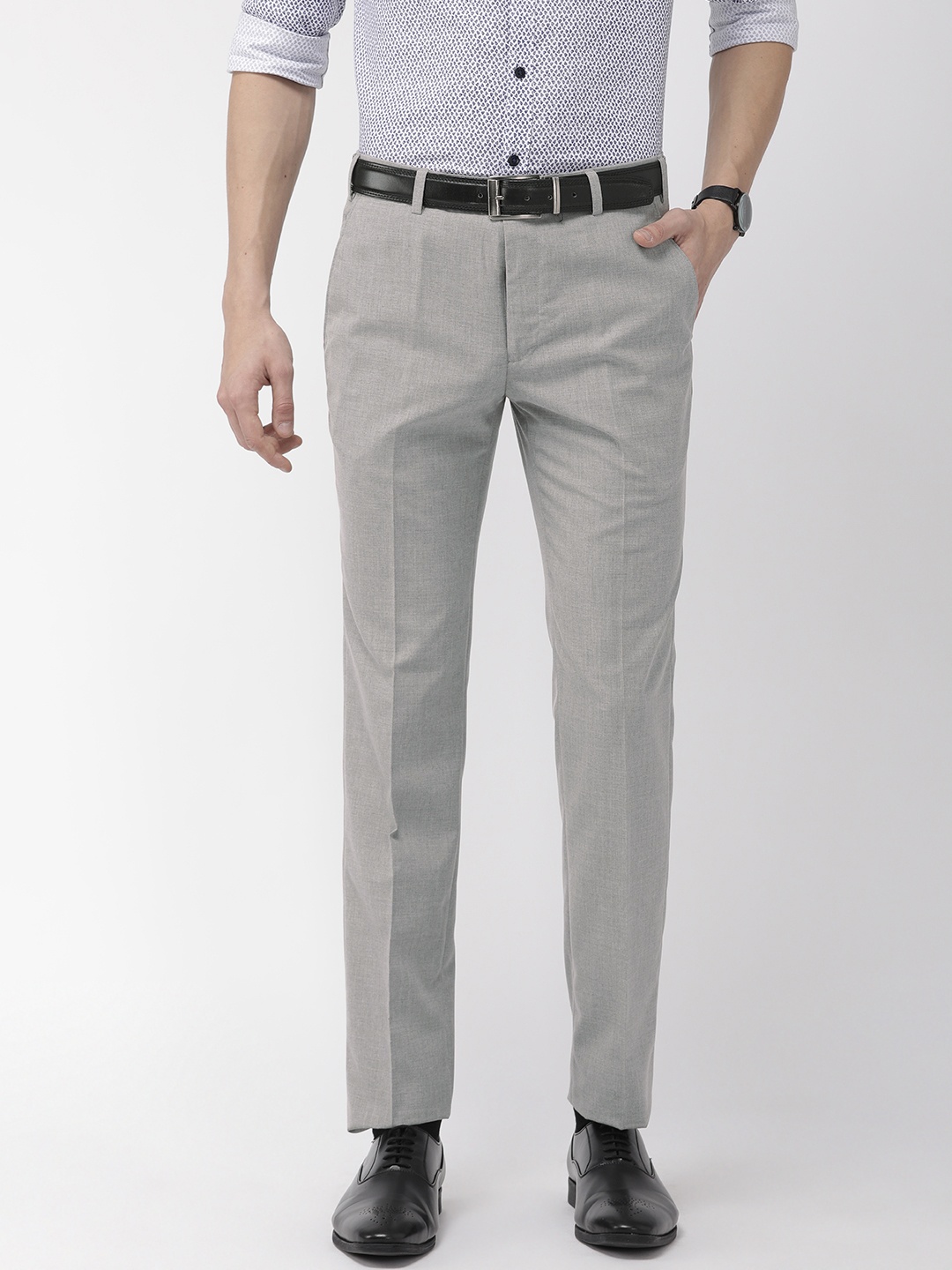 

Park Avenue Men Grey Super Slim Fit Solid Regular Trousers