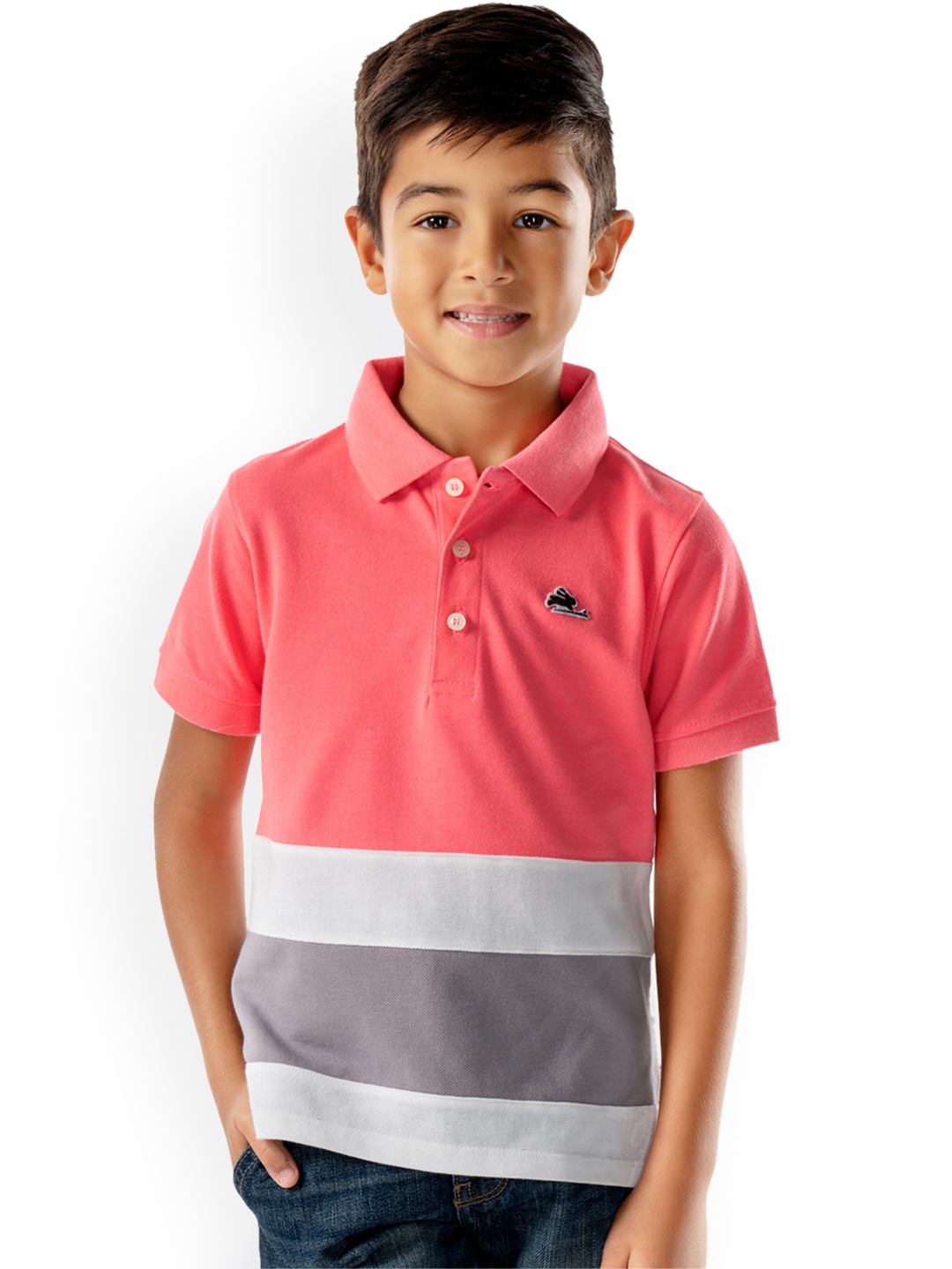

Cherry Crumble Unisex Kids Pink Colourblocked Polo Collar T-shirt