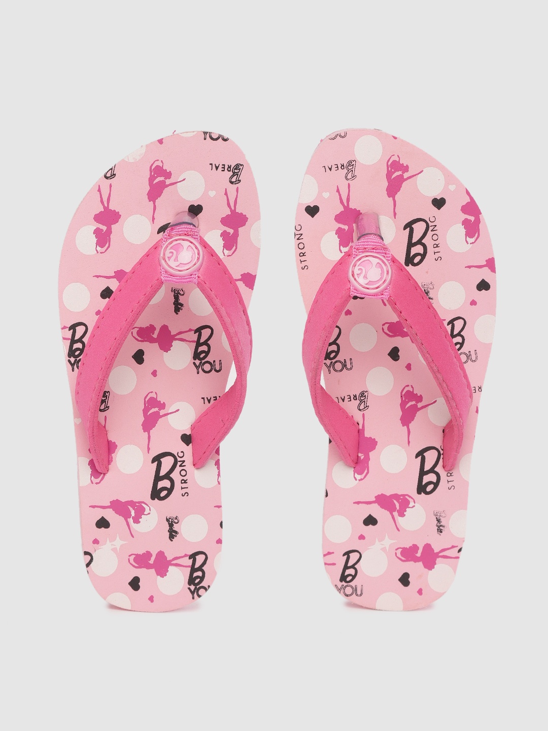 

toothless Girls Pink & White Printed Barbie Thong Flip-Flops