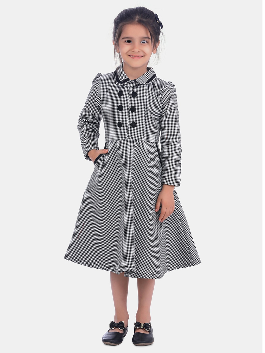 

Fairies Forever Girls Black Checked Fit and Flare Dress