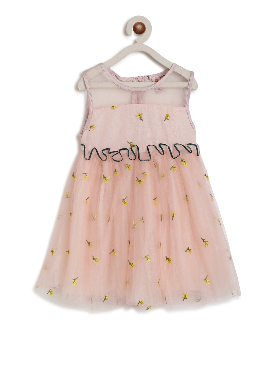 

Kids On Board Girls Peach-Coloured Embroidered A-Line Dress