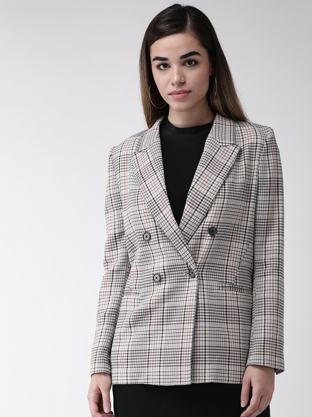 

Marks & Spencer Women Beige & Brown Checked Double-Breasted Blazer