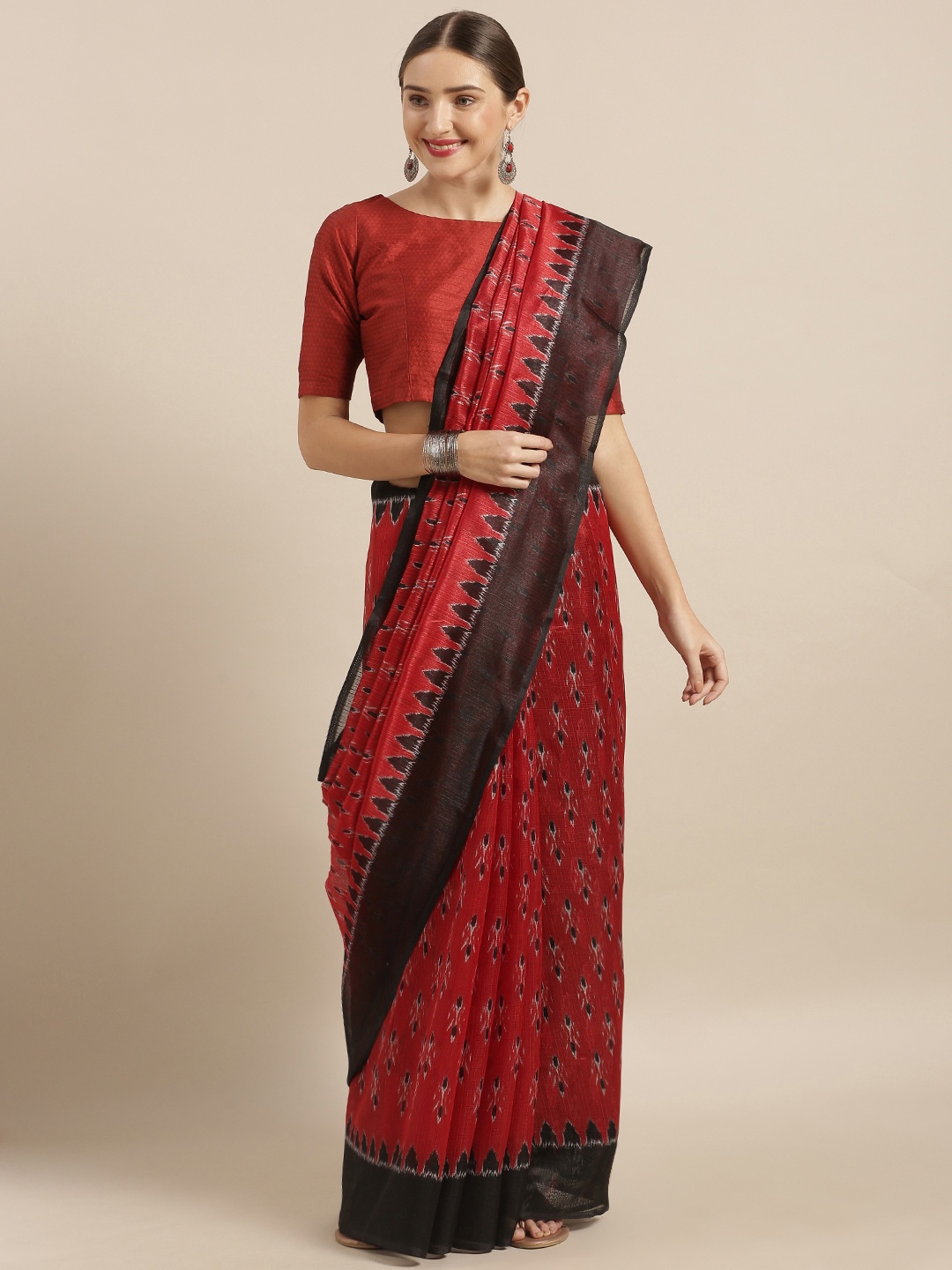 

KALINI Red & Black Art Silk Printed Saree