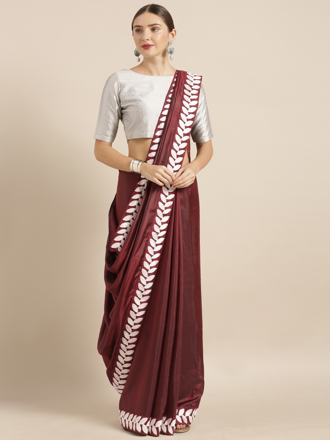 

MIRCHI FASHION Maroon Solid Poly Georgette Saree