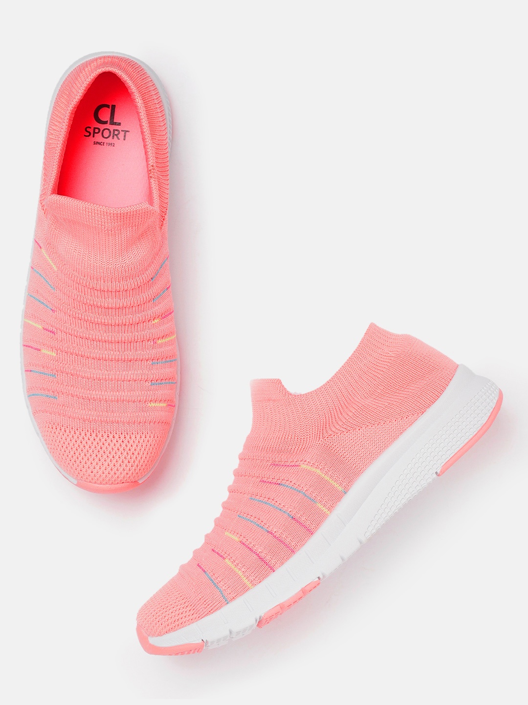 

Carlton London sports Women Peach-Coloured Self-Striped Running Shoes