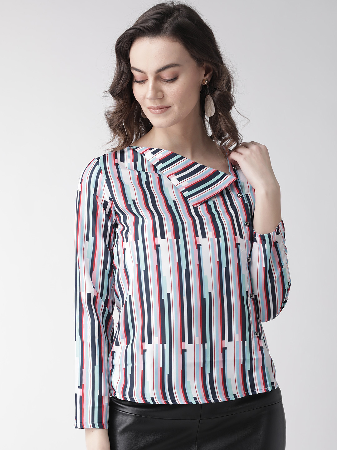 

MISH Women White & Blue Striped Top