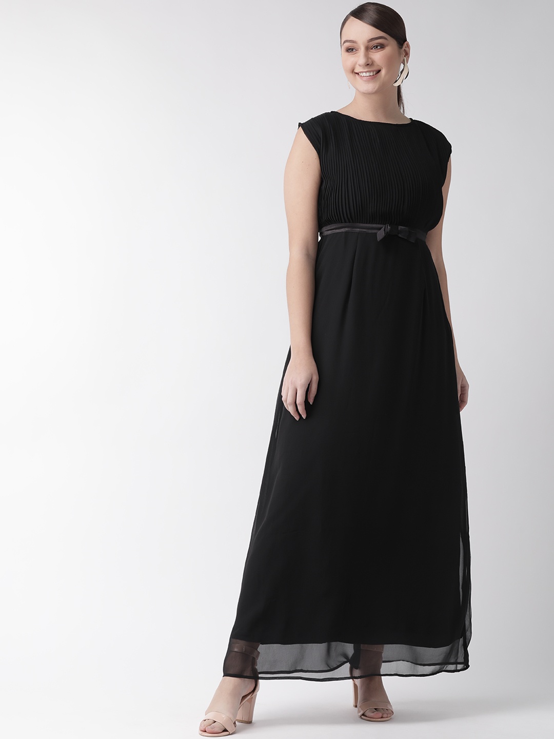 

MISH Women Black Solid Accordion Pleat Detail Maxi Dress