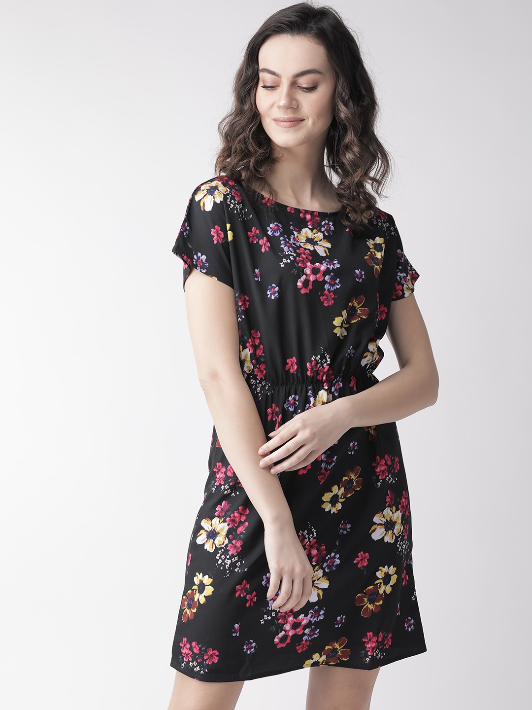

MISH Women Black & Pink Floral Print A-Line Dress