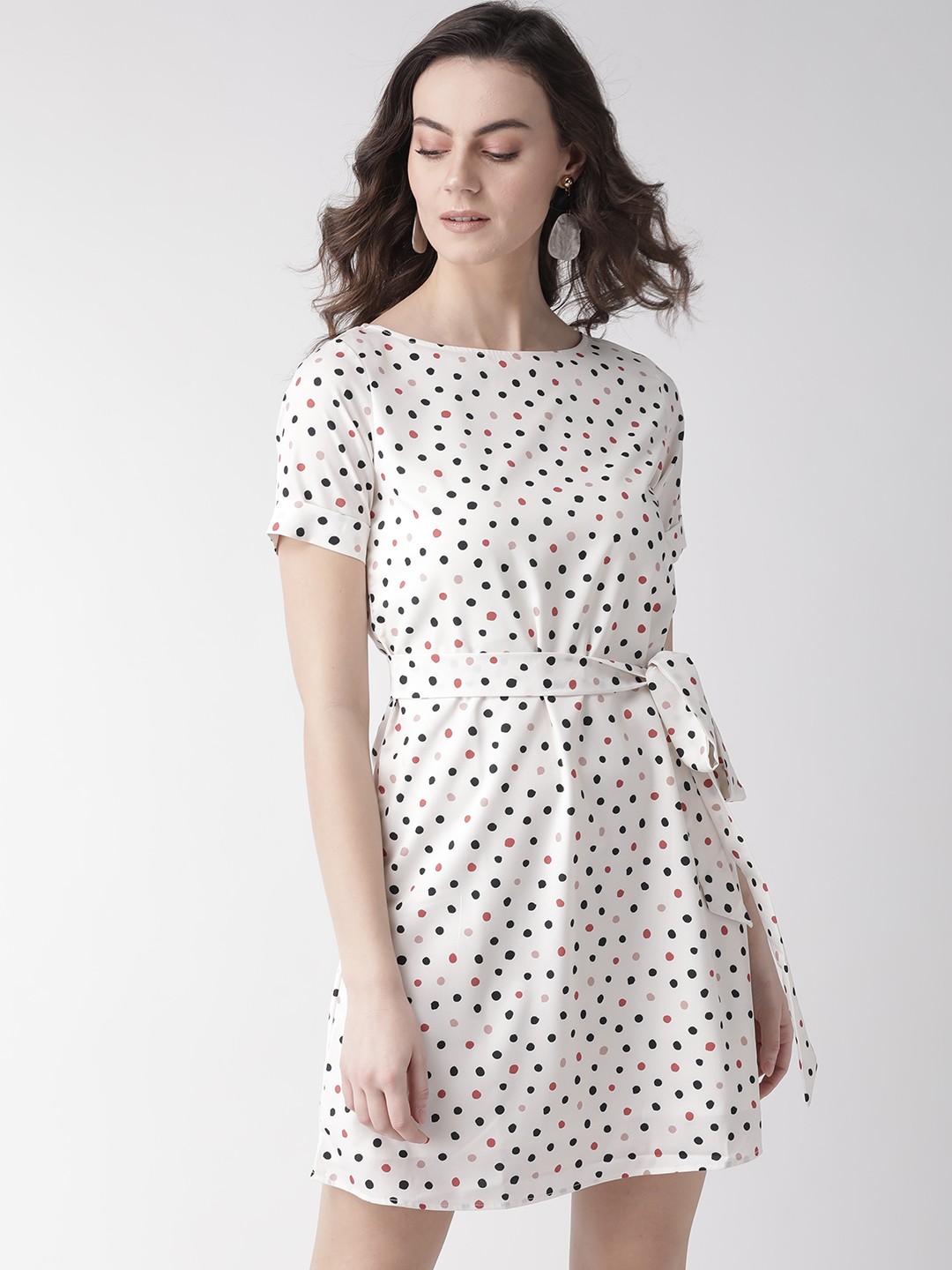 

MISH Women Off-White & Black Printed A-Line Dress With Belt