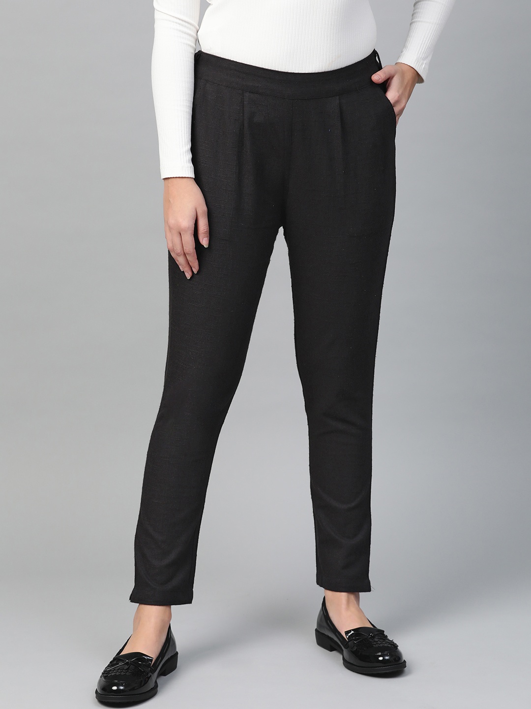

YASH GALLERY Women Black Regular Fit Solid Trousers