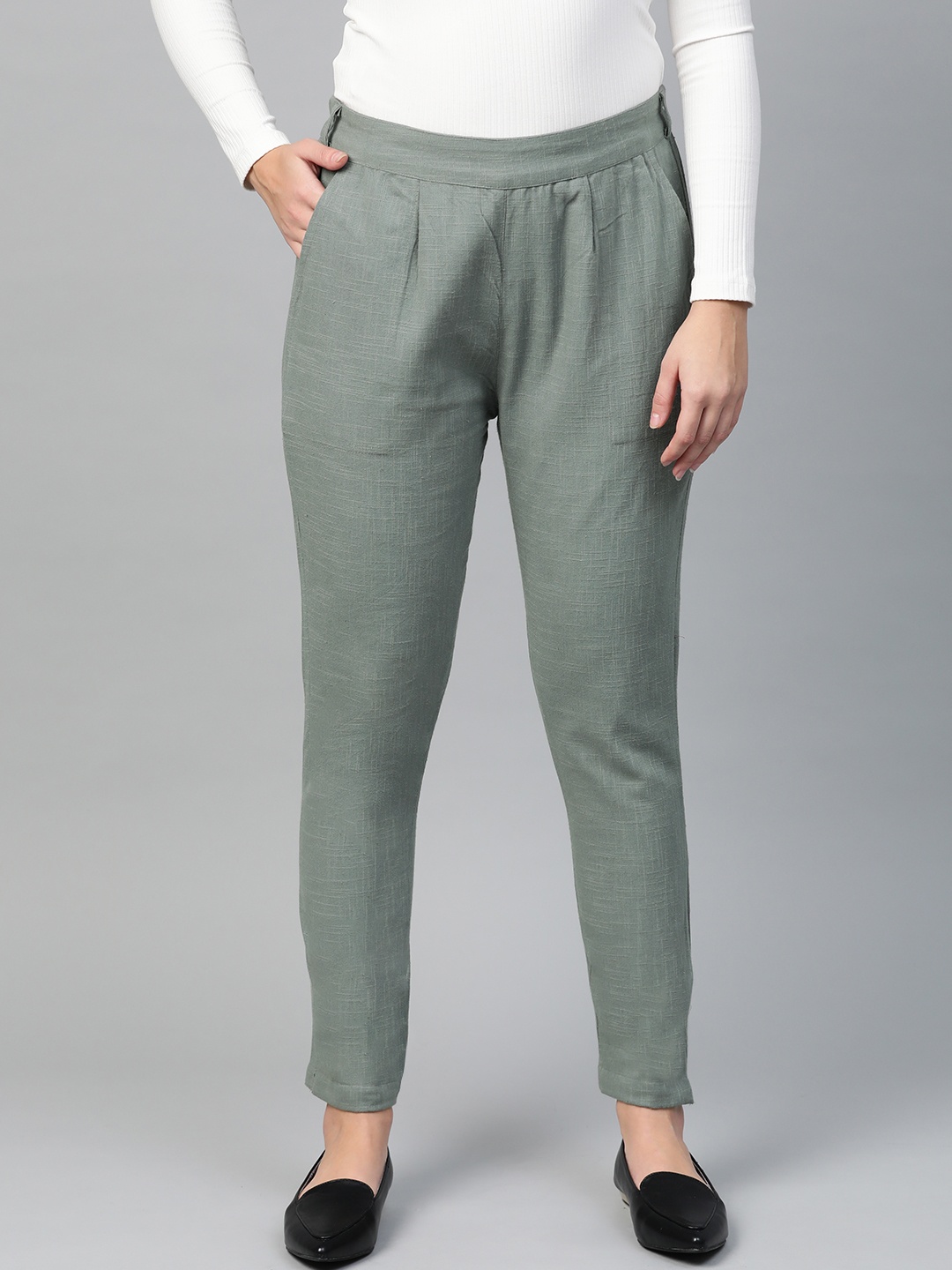 

YASH GALLERY Women Grey Regular Fit Solid Trousers
