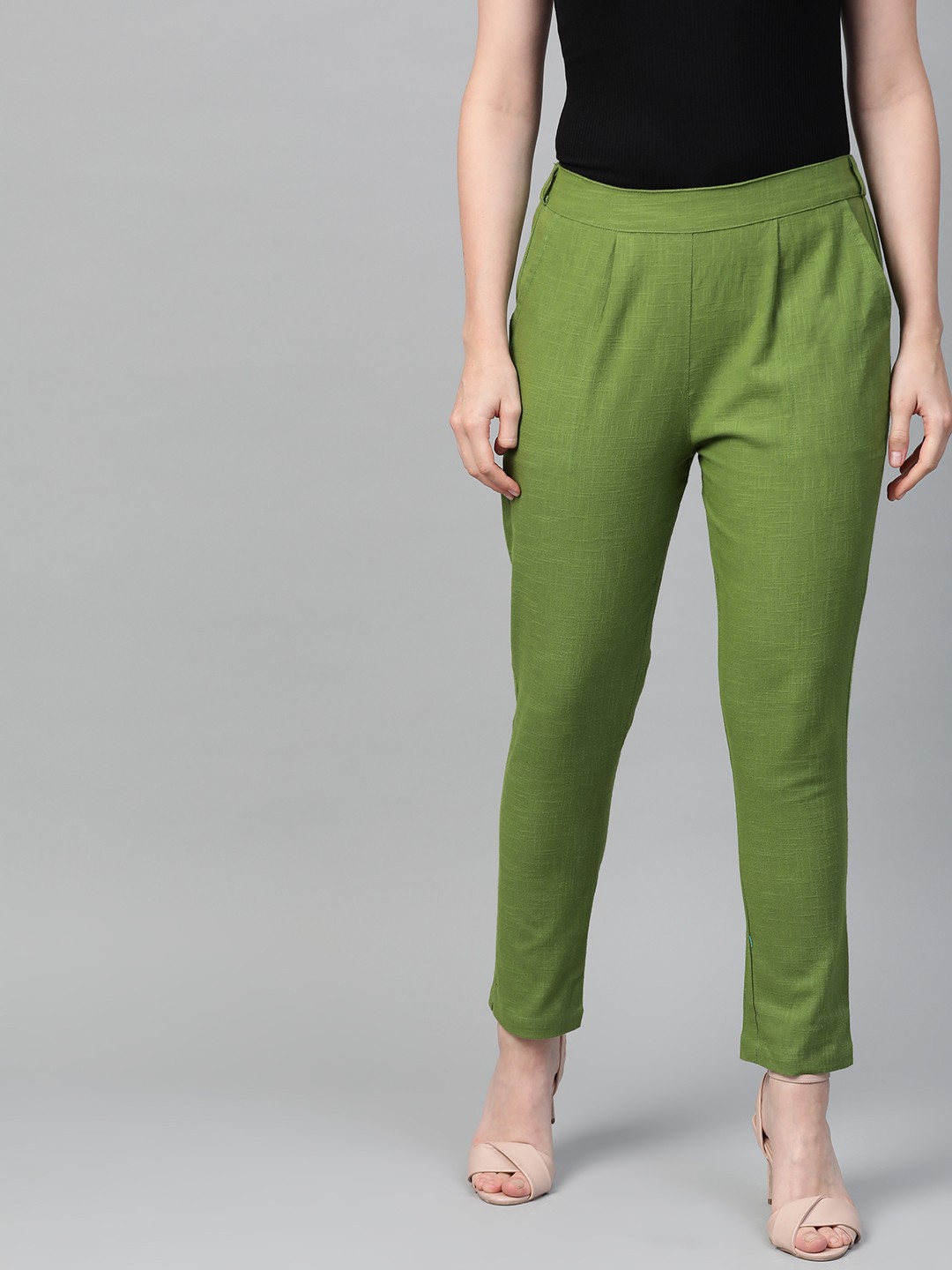 

YASH GALLERY Women Green Regular Fit Solid Trousers