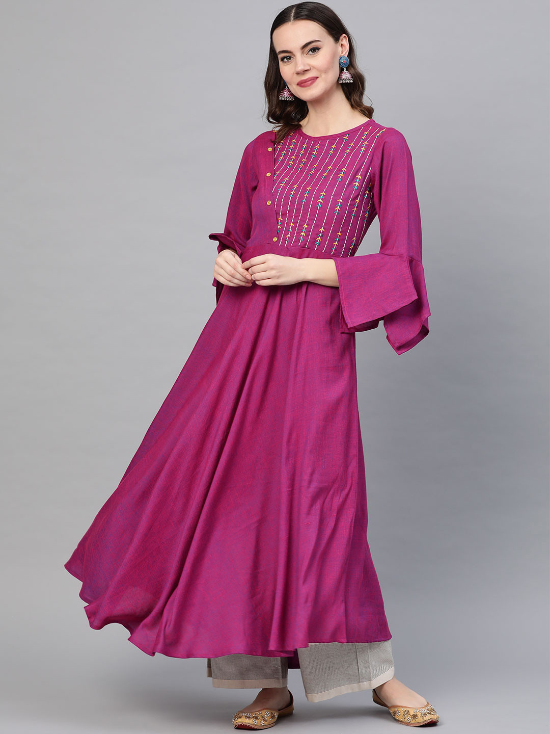 

YASH GALLERY Women Purple & Blue Yoke Design Anarkali Kurta