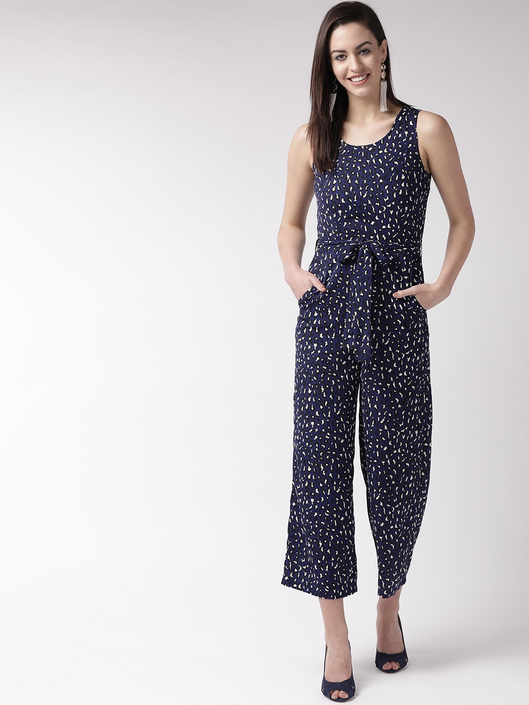 

SQew Women Navy Blue & White Printed Basic Jumpsuit