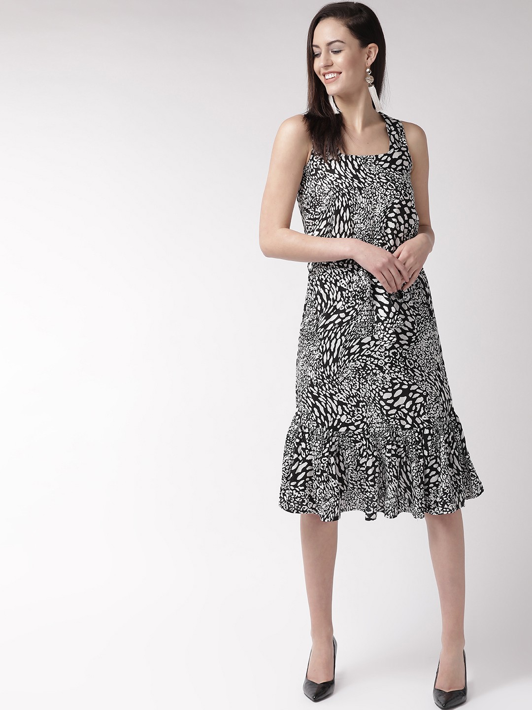 

SQew Women Black & White Printed A-Line Dress