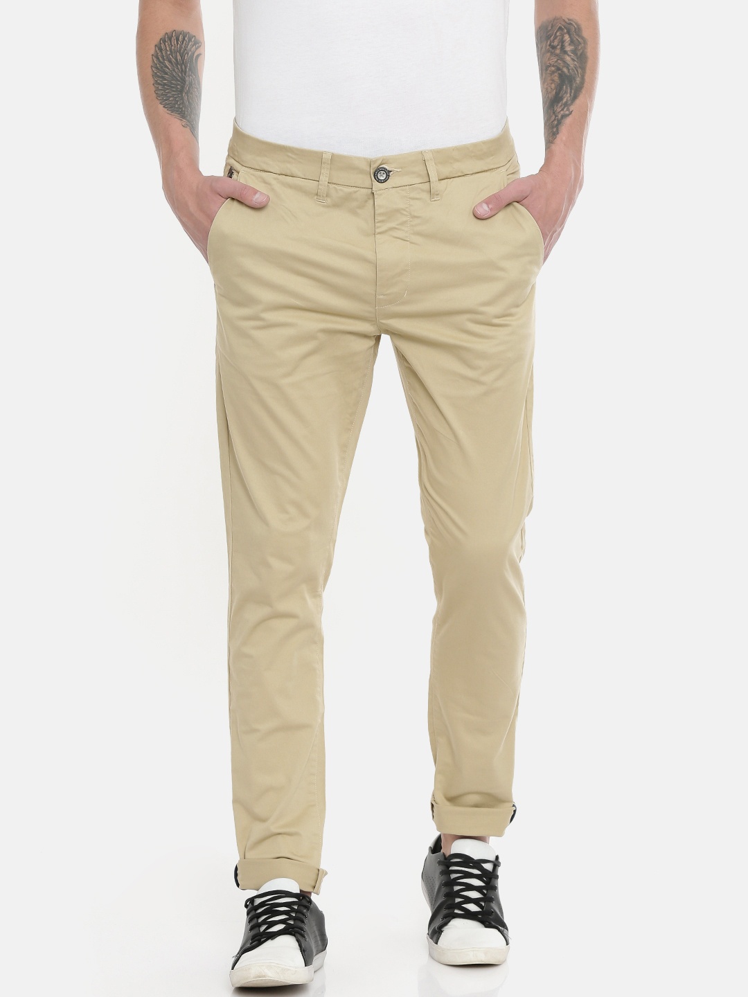 

Being Human Men Beige Slim Fit Solid Chinos