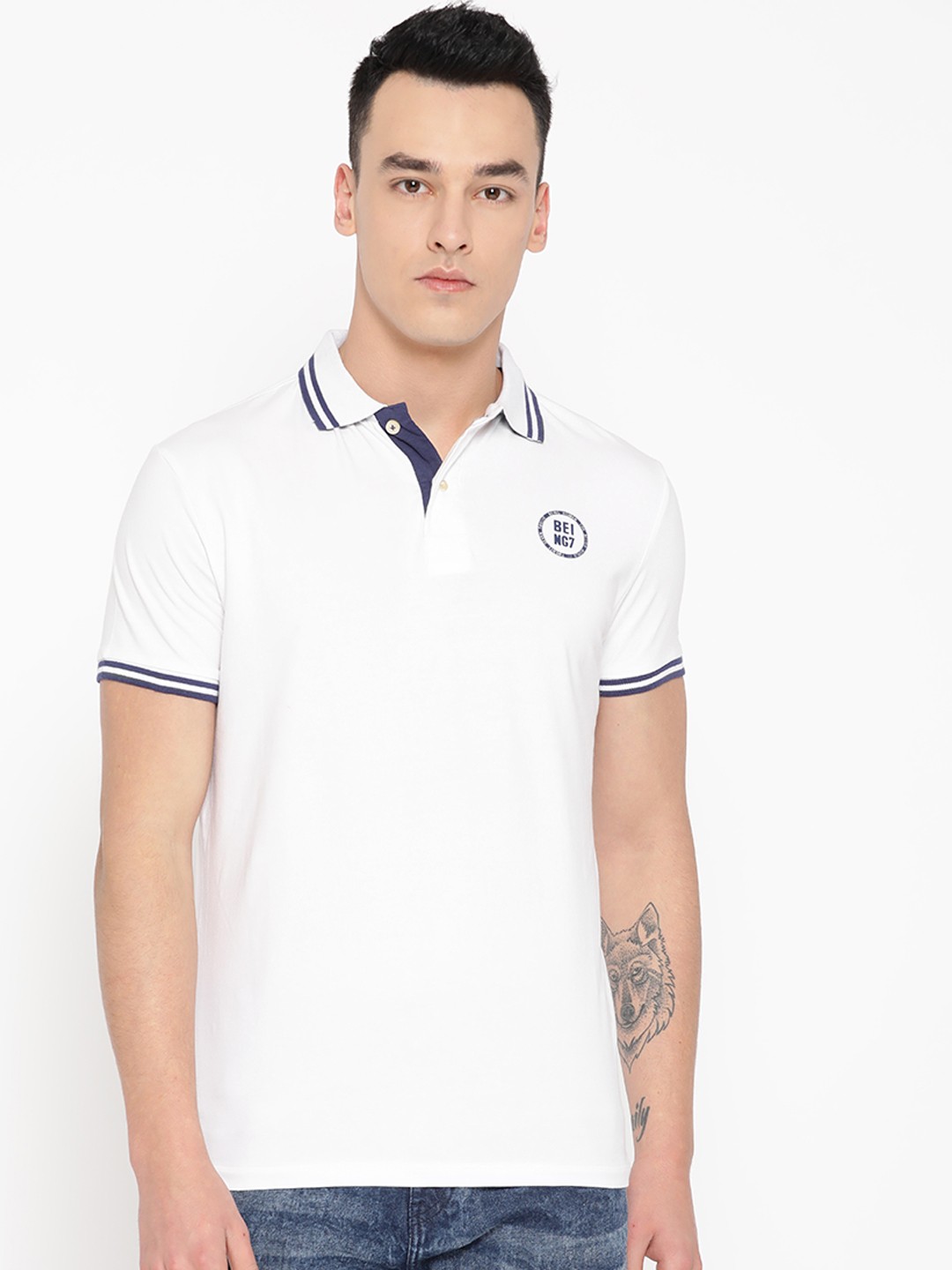 

Being Human Men White Solid Polo Collar T-shirt