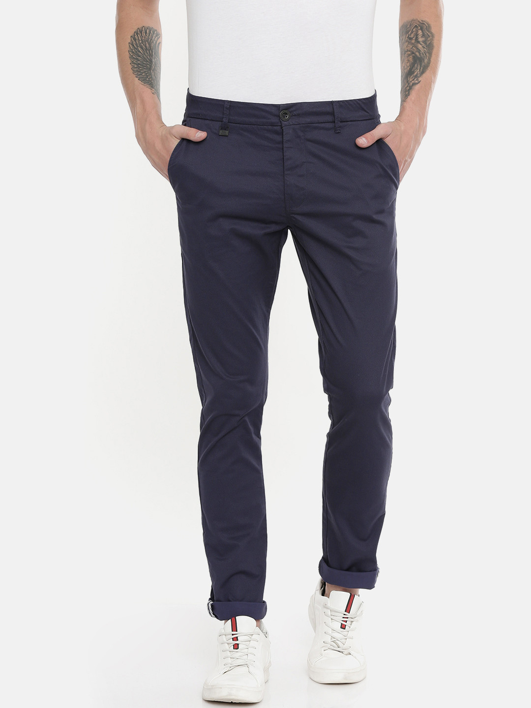 

Being Human Men Navy Blue Slim Fit Printed Chinos