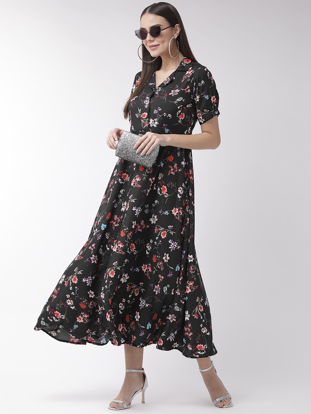 

U&F Women Black & Red Floral Print Maxi Dress