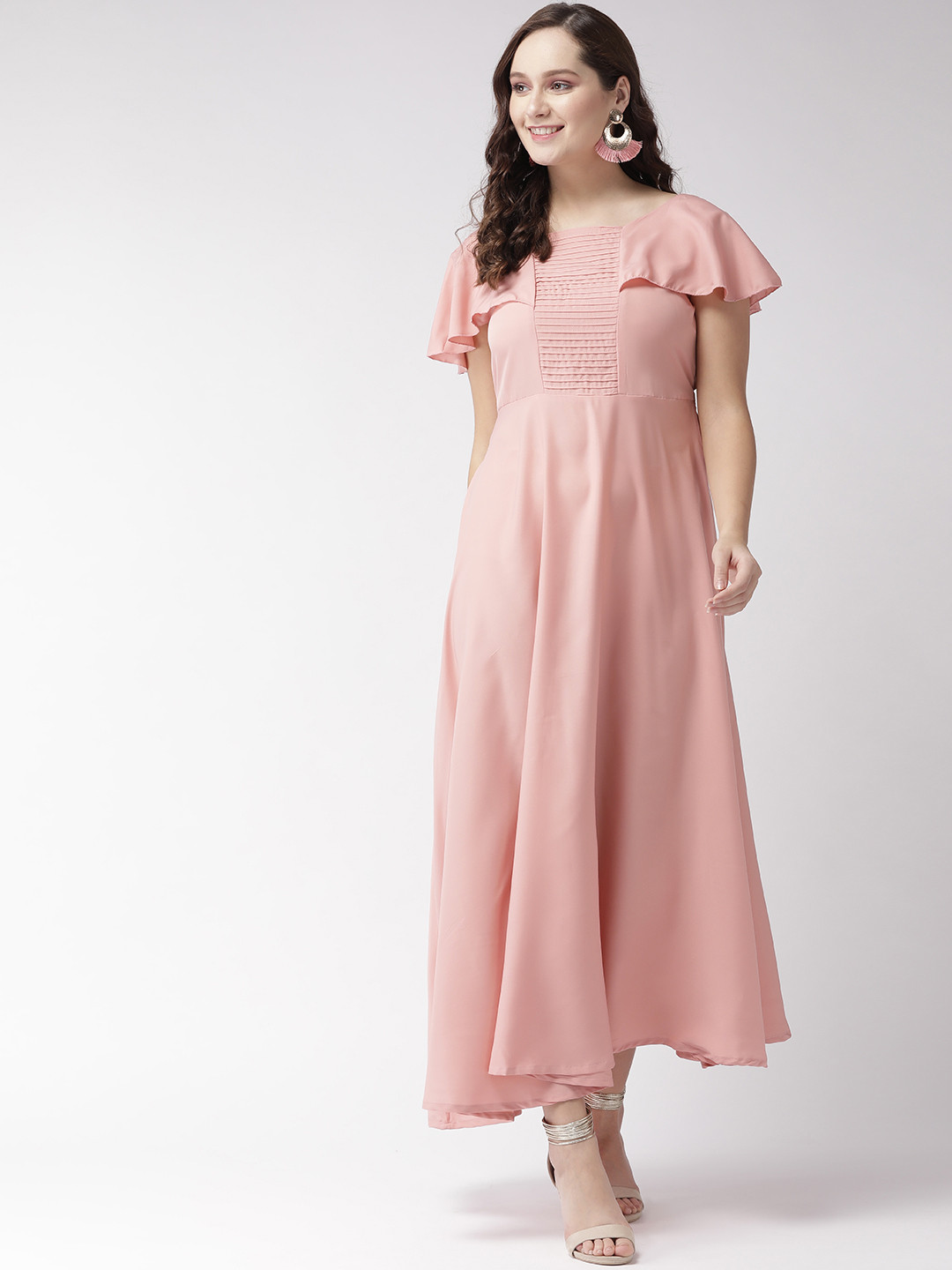 

U&F Women Pink Solid Maxi Dress
