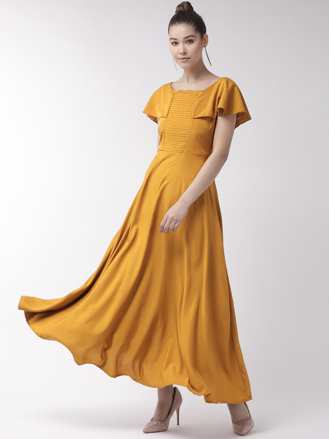 

U&F Women Mustard Yellow Solid Maxi Dress