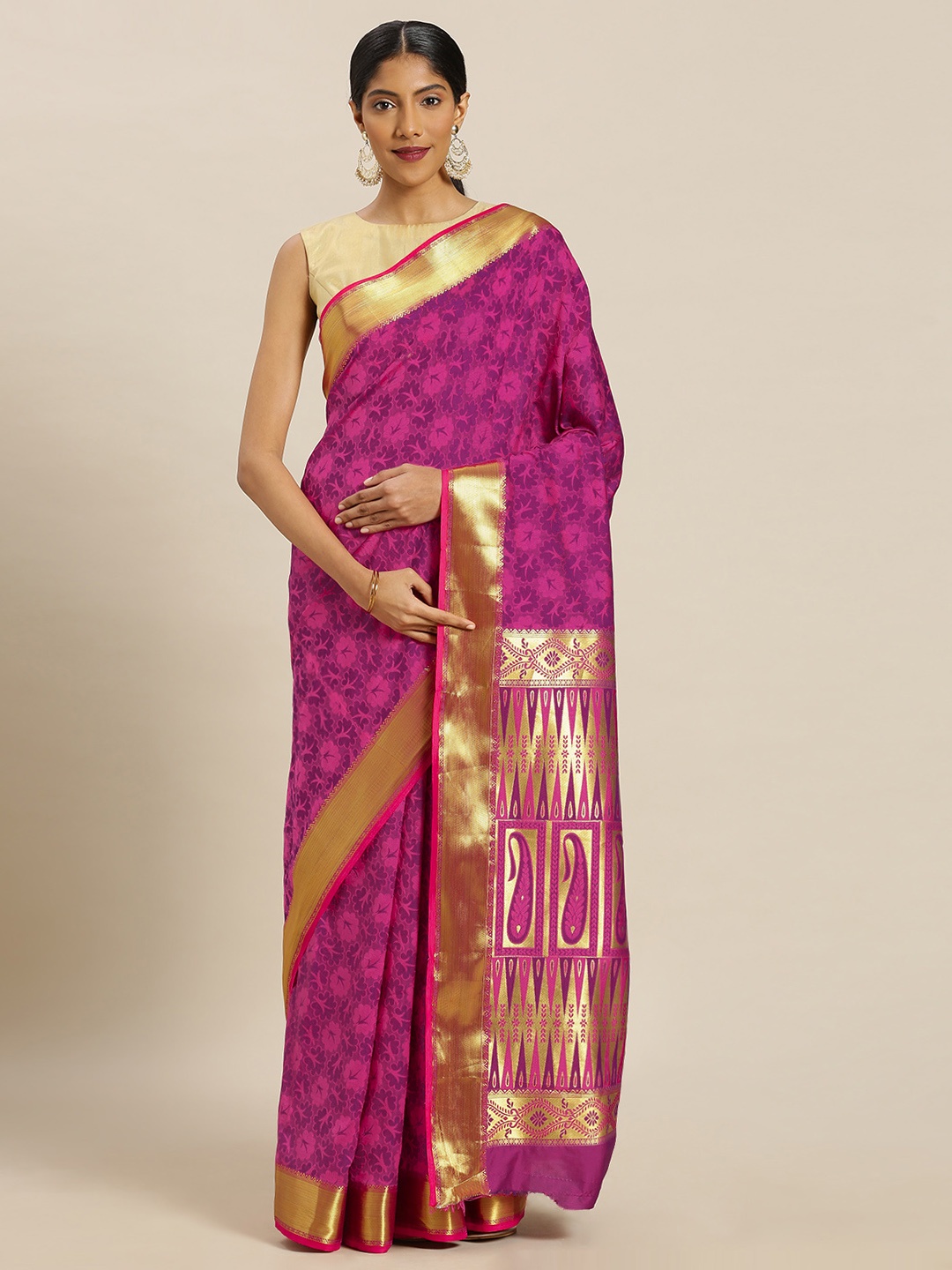 

Mitera Pink Art Silk Woven Design Kanjeevaram Saree