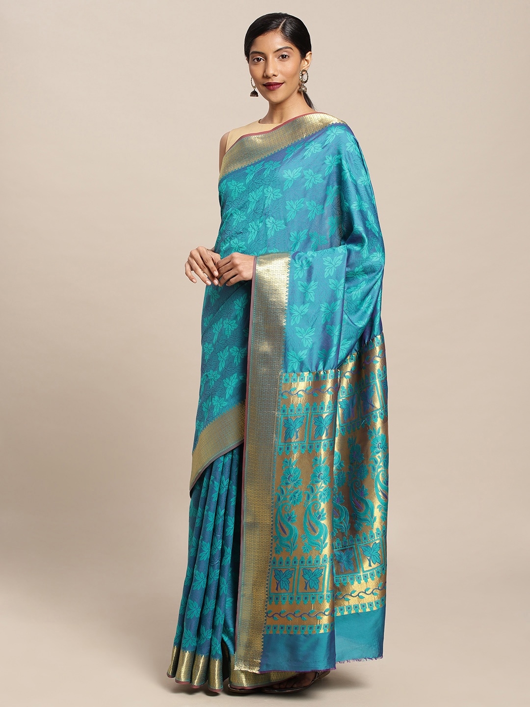 

Mitera Teal Blue & Sea Green Art Silk Woven Design Kanjeevaram Saree
