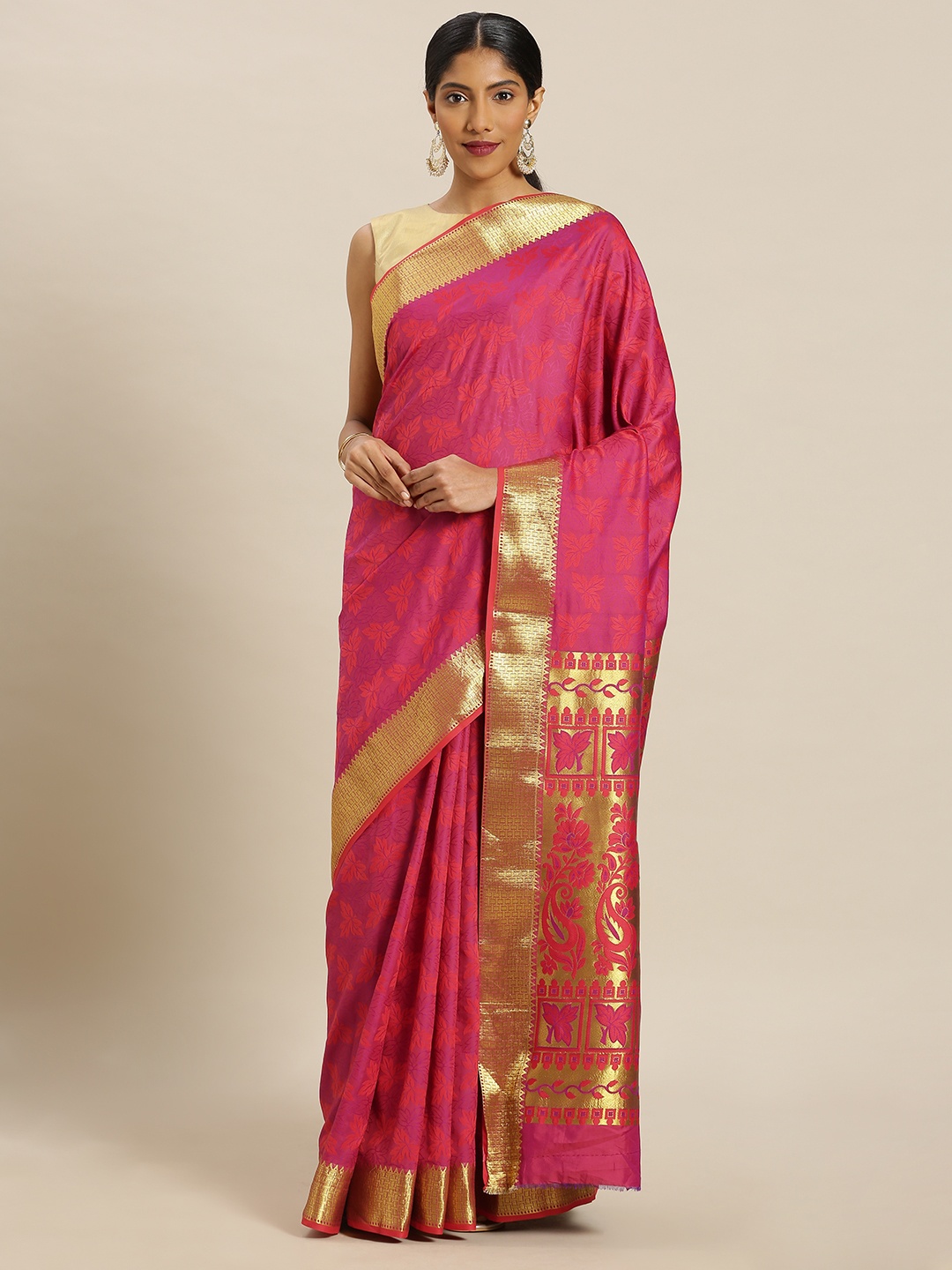 

Mitera Red Art Silk Woven Design Kanjeevaram Saree