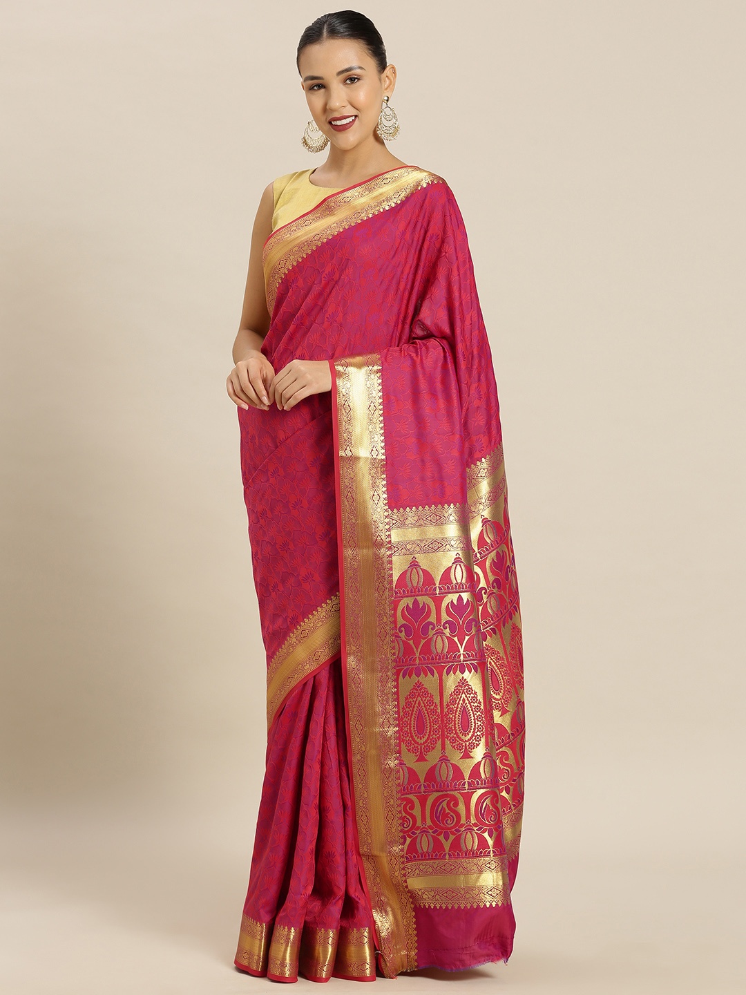 

Mitera Red Art Silk Woven Design Kanjeevaram Saree