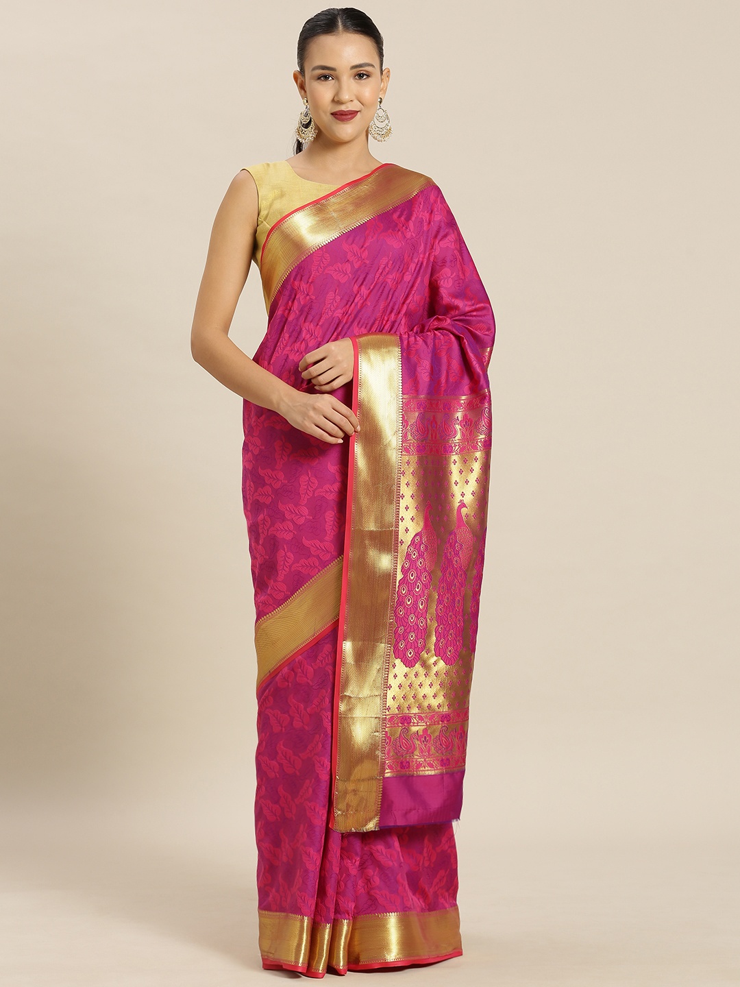 

Mitera Pink Art Silk Woven Design Kanjeevaram Saree