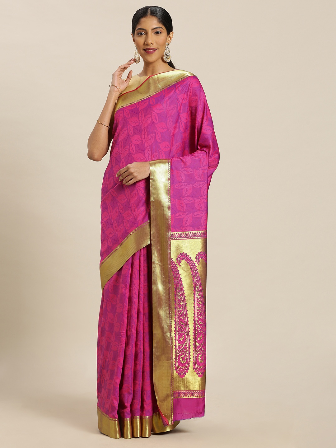 

Mitera Pink & Violet Art Silk Woven Design Kanjeevaram Saree