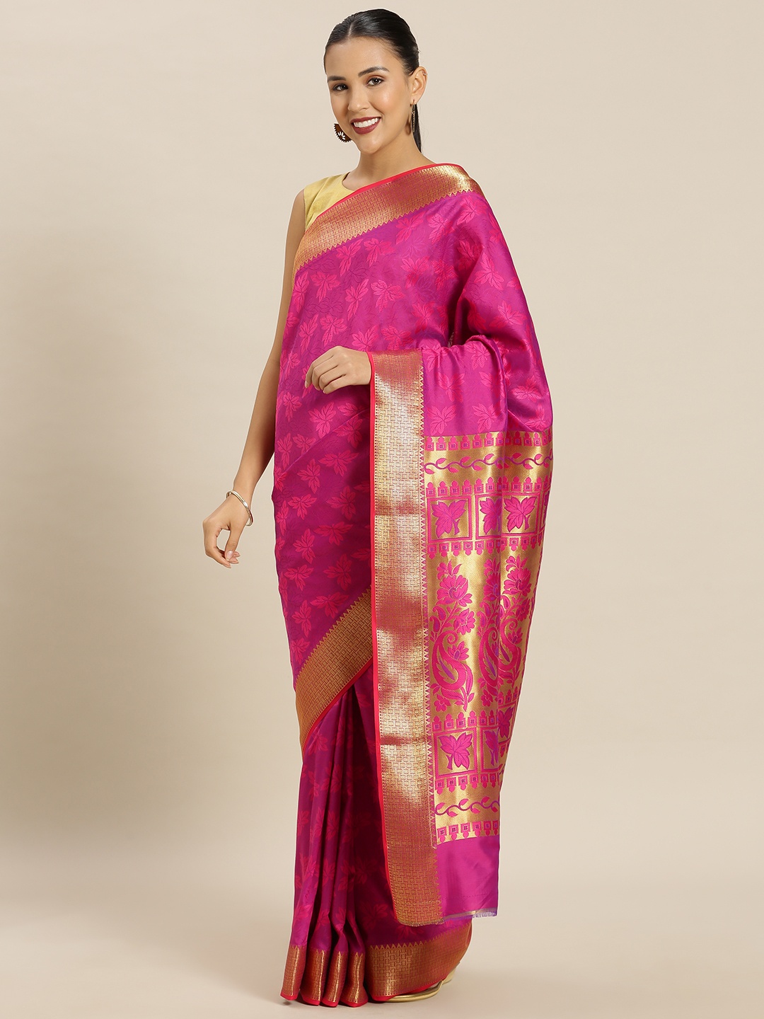 

Mitera Pink Art Silk Woven Design Kanjeevaram Saree