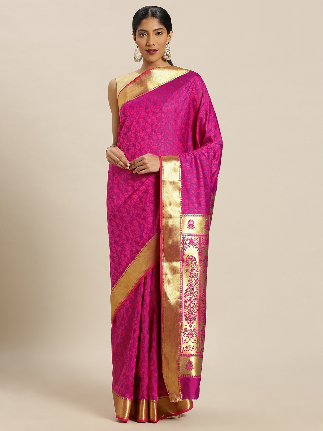 

Mitera Pink & Violet Art Silk Woven Design Kanjeevaram Saree