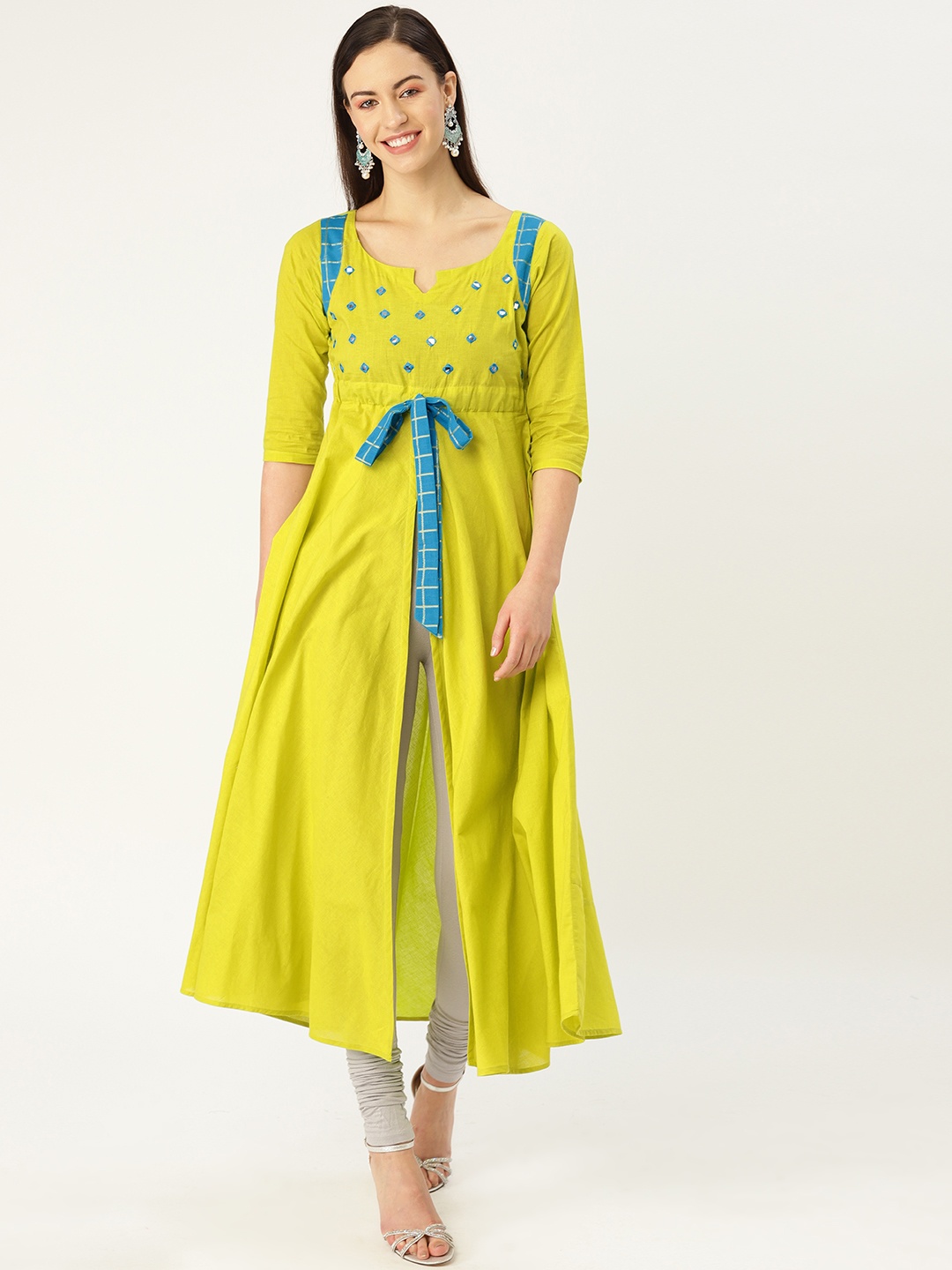 

MBE Women Green & Blue Embroidered A-Line Kurta