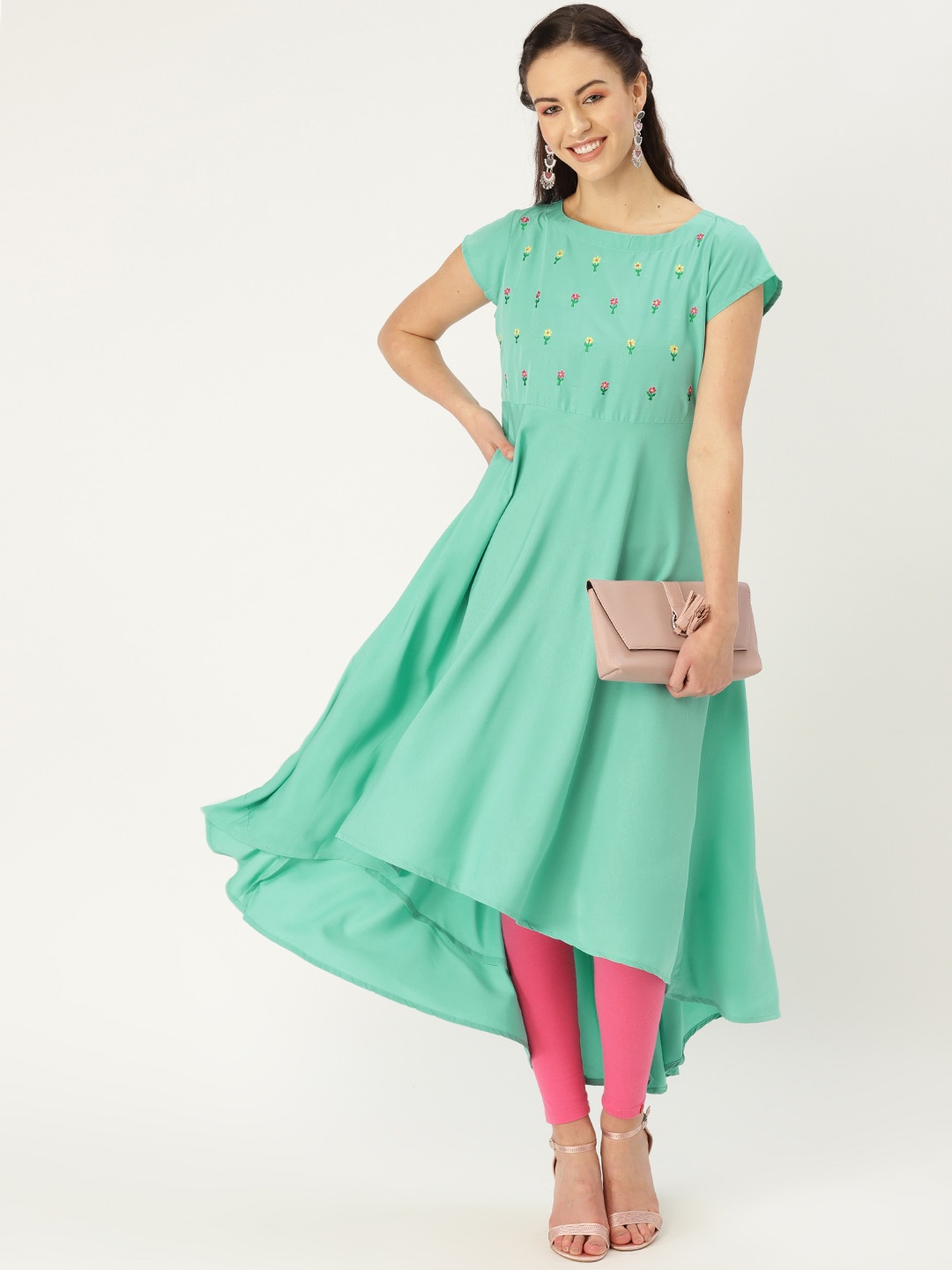 

MBE Women Green Yoke Design A-Line Kurta