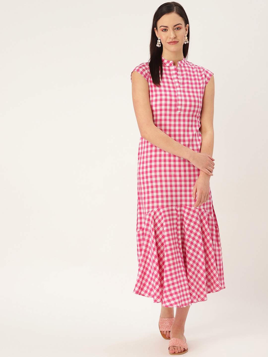 

MBE Women Pink & Off-White Checked A-Line Dress