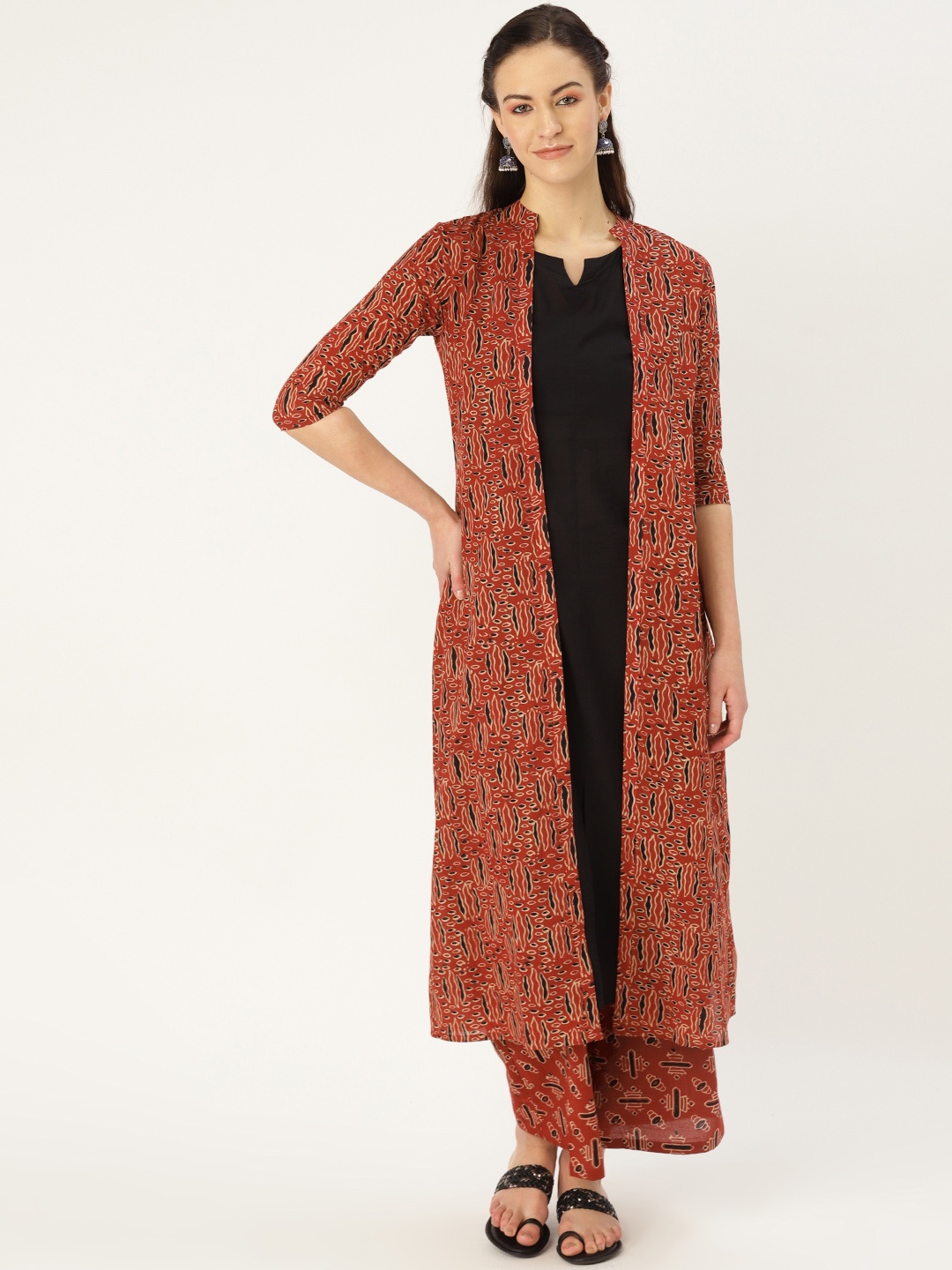 

MBE Women Maroon & Black Printed Layered Kurta with Palazzos