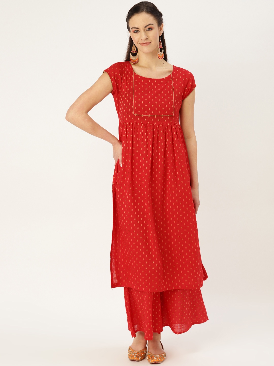 

MBE Women Red & GoldEN Printed Kurta with Palazzos