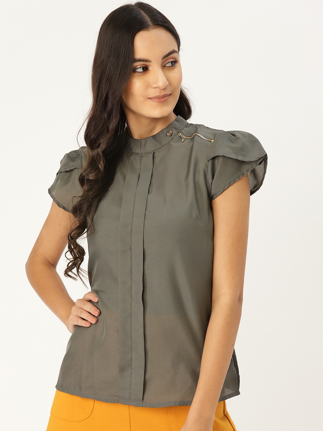 

MBE Women Charcoal Grey Solid Top