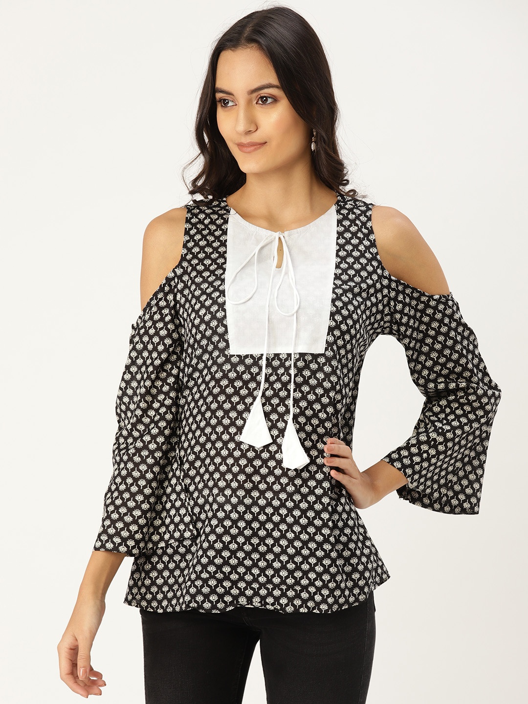 

MBE Women Black & White Printed Top