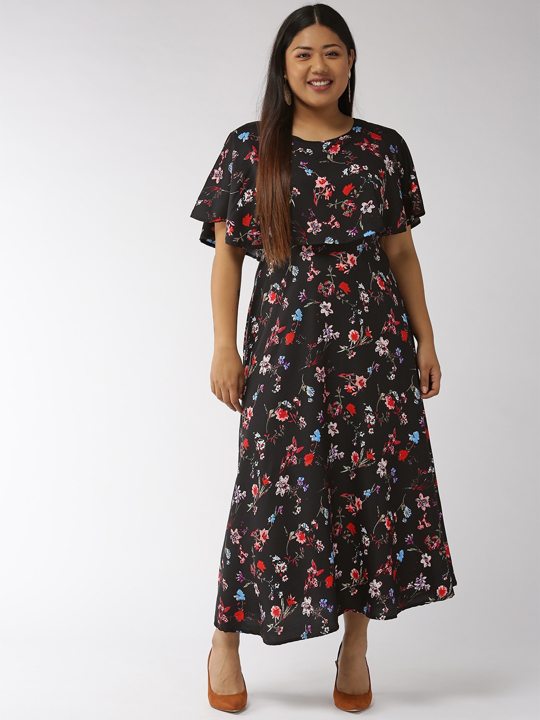 

U&F Women Black & Red Printed Maxi Dress